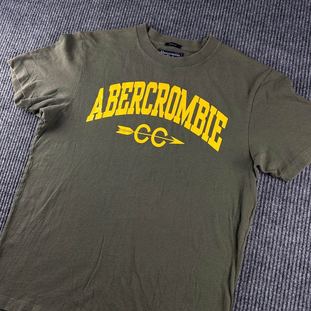 VTG Y2K Abercrombie & Fitch Mens Muscle Fit T-Shirt Olive Green Yellow Logo Sz L